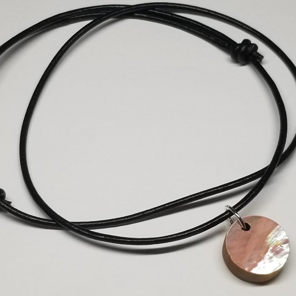 Mermaid Reversible Abalone Shell Solid Hardwood with Real Leather Cord Slip Knot - Picture 7 of 8